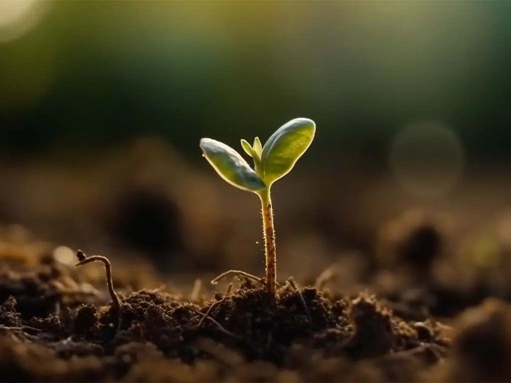 Young green sprout emerging from soil symbolizing healing, renewal, and new beginnings